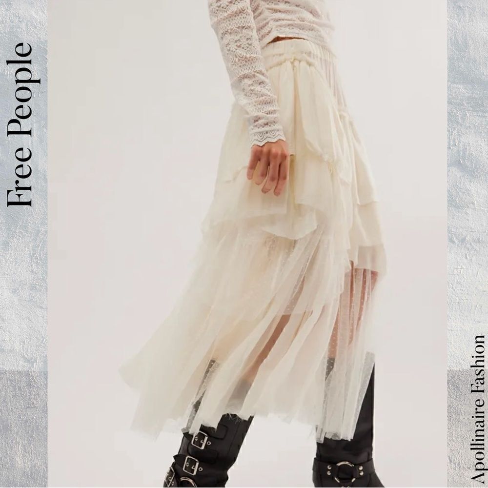 FREE PEOPLE REALITY CHECK TIERED MIDI SKIRT IN IVORY XL NWT - Picture 5 of 10